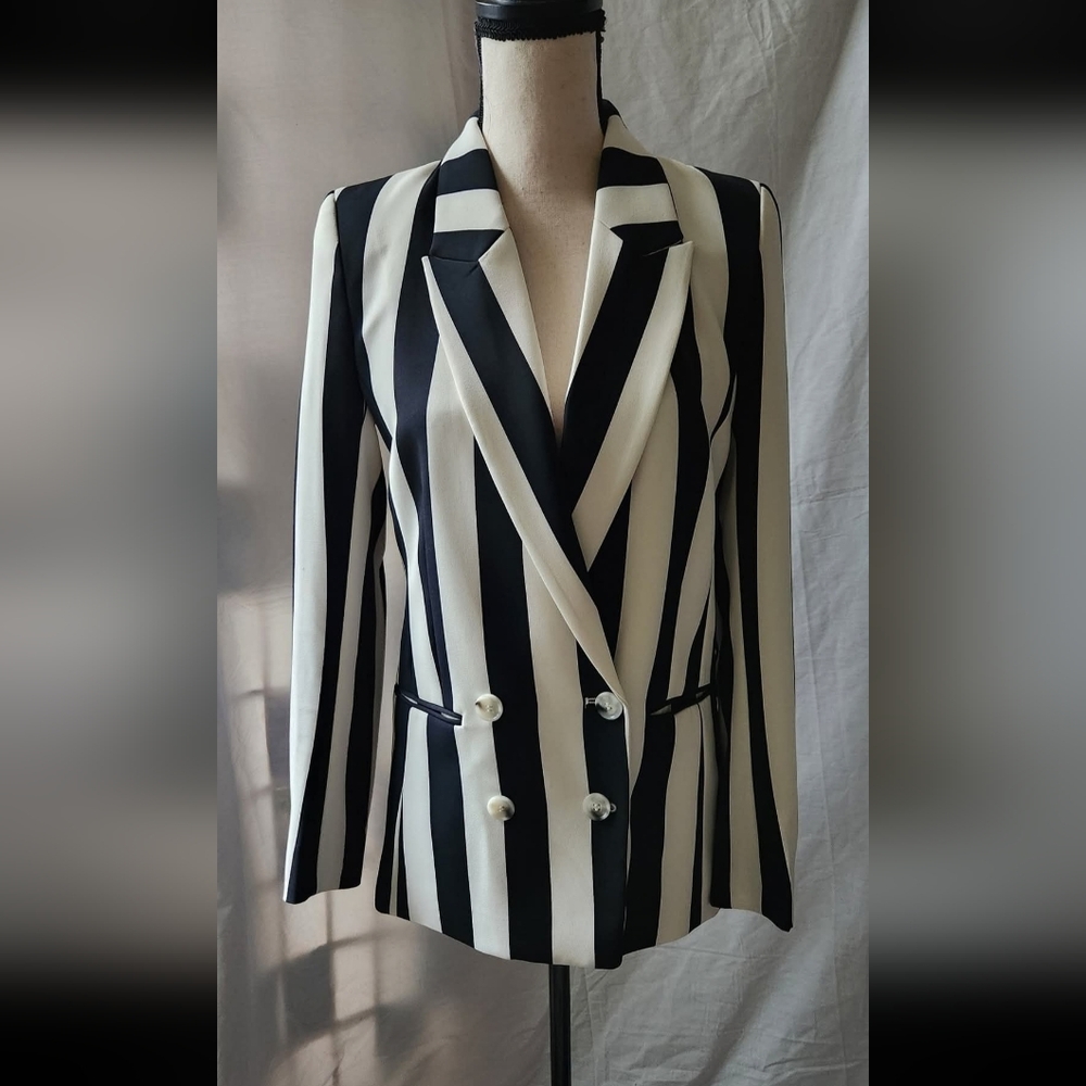 H&M Black and White Striped Blazer